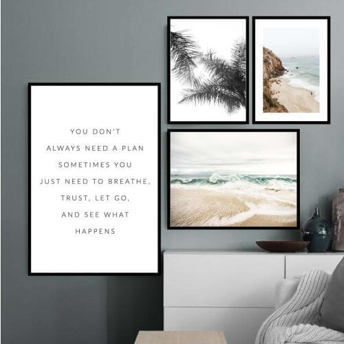 Sea Wave Beach Palm Tree Travel Quotes Wall Art Canvas Painting Nordic Posters And Prints Wall Pictures For Living Room Decor