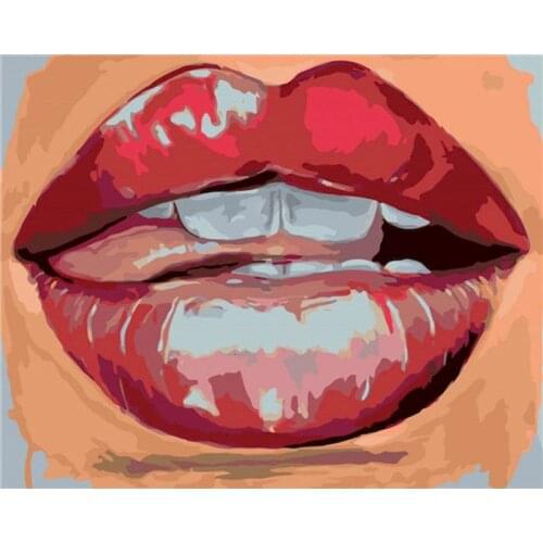FSBCGT Oil Painting By Number Sexy Lips DIY Picture By Number Kits Drawing On Canvas Home Wall Art Decor