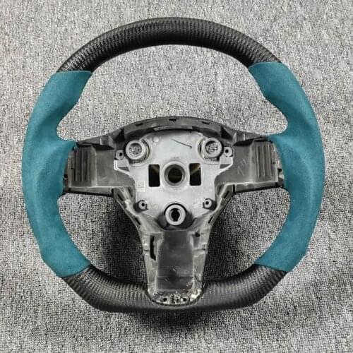 Refit Carbon fiber Alcantara Leather steering wheel For Tesla Model 3 Model Y 2017 2018 2019 2020 2021