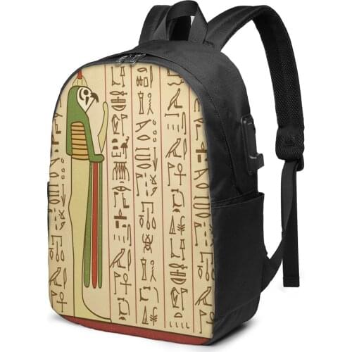 2021 New Laptop USB Backpack Funny Egyptian Hieroglyphics School Bag Bookbag Men Women Travel Daypack Leisure Backpack