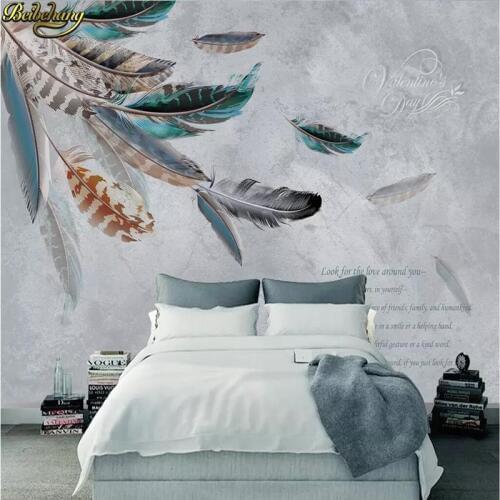 Beibehang Custom Nordic plant leaf feather wallpaper modern minimalist marbled wallpapers for living room background wall paper