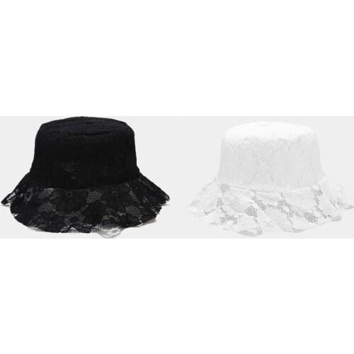 New French Retro Hepburn Style Layered Lace Bucket Hat Flower Folding Fisherman Hat Hollow Sun Protection Hat Womens Panama Cap