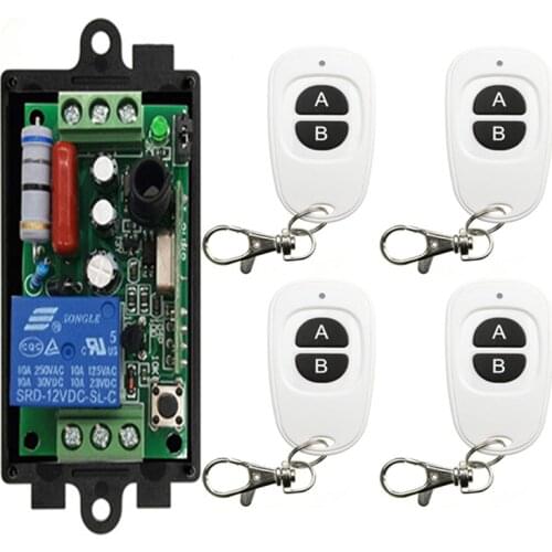 AC 220 V 1 CH 1CH 10A RF Wireless Switch Relay Receiver Remote Controllers & White AB keys Waterproof Transmitter Garage Door