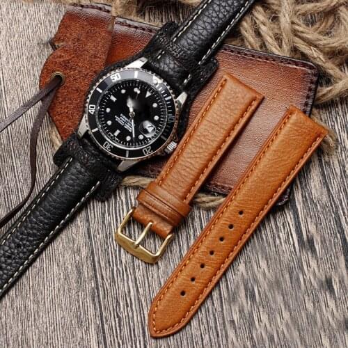 Genuine leather bracelet 24mm 20mm 22mm watch strap With mat wristwatchesband handmade leather watchbands simple black belt