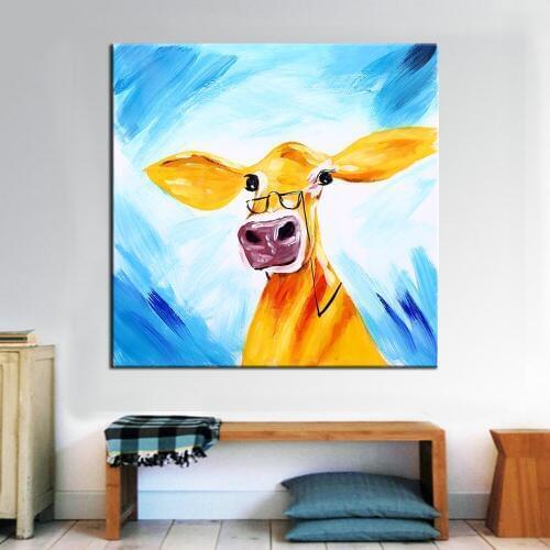 Hand Painted Cattle Modern Animal Oil Painting Wall Decorative Canvas Art Picture for living room Home Decor