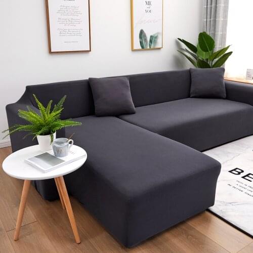 Grey Plain Color Elastic Stretch Sofa Cover Need Order 2Piece Sofa Cover If L-style fundas sofas con chaise longue Case for Sofa