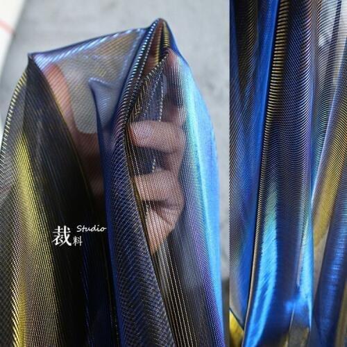 Gold blue gradient illusion designer mesh stretch fabric cloth fabrics for patchwork