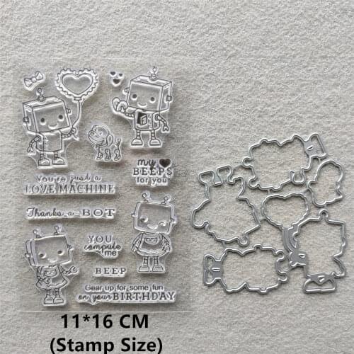 2021 New Robot Robot Dog Clear Stamps and Metal Cutting Dies DIY Scrapbooking Embossing Album Seal Template Punch Stencils
