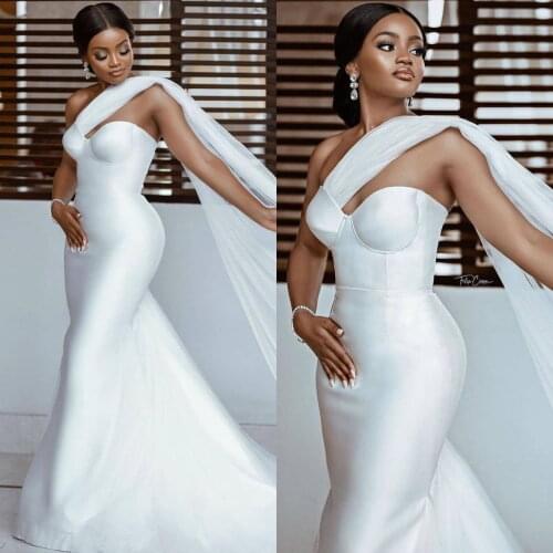 African Mermaid Wedding Dresses for Women Simple Satin One Shoulder Elegant Bridal Gowns Cheap Robe De Mariée