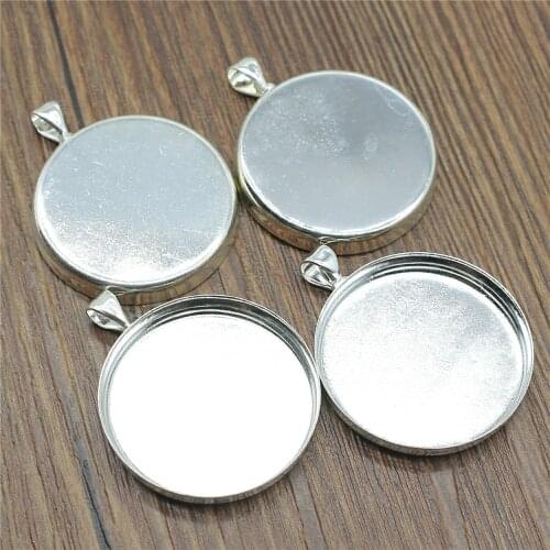WYSIWYG 5pcs Fit 25mm Glass Cabochon Shiny Silver Color Cabochon Base Settings Copper Material Cabochon Cameo Setting Findings