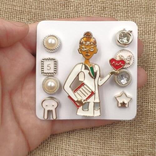 Female Male Doctor Nurse Angel In White Pearl Enamel Brooch Pins Breastpin Korean Jewelry Set Office Style Gift DE049-64