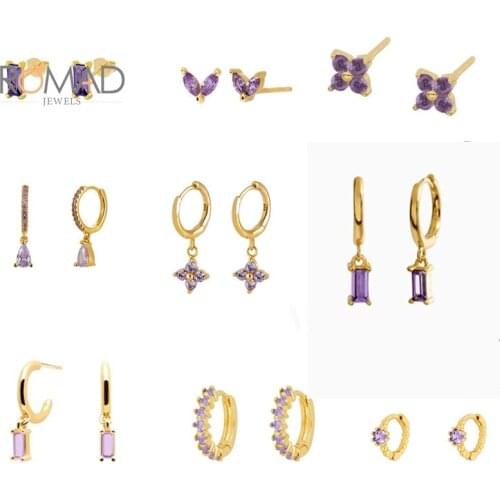 ROMAD Fashion 925 Sterling Silver Warter Drop Hoop Earrings For Women Purple Color Earrings 2021 Trend Jewelry Pendientes Plata