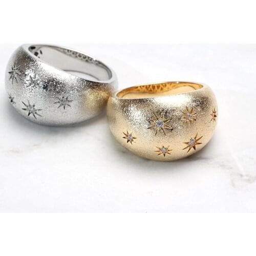 TIRIM Stars Ring Fashion Vintage Style Cubic Zirconia Rings for Women Jewelry Accessories Luxury Big Retro Brushed-finish Finger