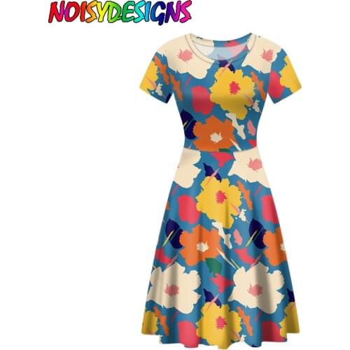 NOISYDESIGNS Women Dress 2021 New Colorful Floral Pansy Prints Short Sleeve Female Dress Womans Dresses Summer Clothes Vestios
