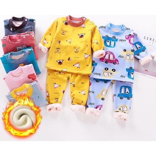 Winter Children Fleece Clothing Matching Set 1-6Y Baby Girls Long Sleeve Thermal Underwear Suit Kids Boy Thicken Pajamas Outfits