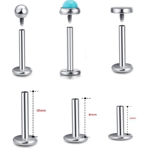 1Pc 16G 6/8/10mm Steel Labret Lip Piercing Internally Thread Labret Lip Stud Ear Cartilage Helix Studs Piercing Body Jewelry