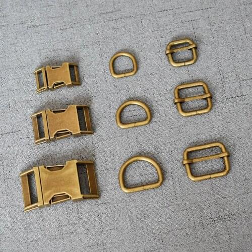 10 Sets 15mm/20mm/25mm Antique Brass Metal Buckle Adjust D Ring Three-Piece DIY Accessory Provide Laser Engraving Service Bronze
