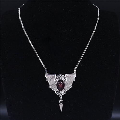 2021 Fashion Gothic Vampire Bat Stainless Steel Neckless for Women Silver Color Necklaces Jewelry Necklace Chain N4031S02