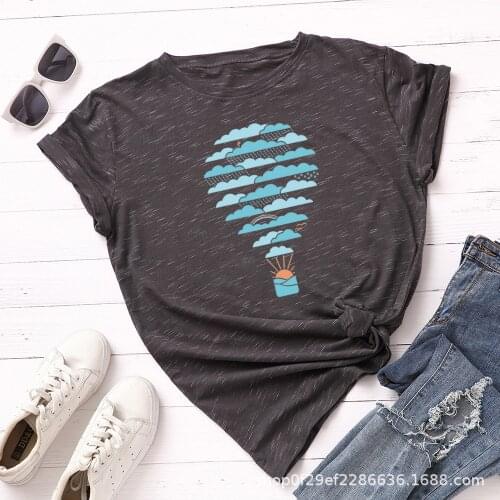 2021 Plus Size Women T Shirt Hot Air Balloon Printed Shirts O Neck Short Sleeve Tees Summer T-Shirt 100%Cotton Women TShirt
