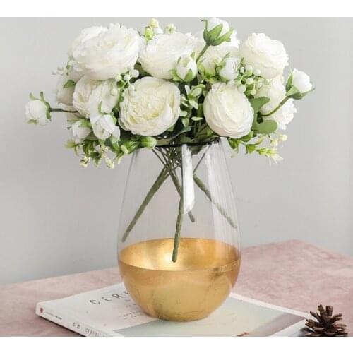 30cm Rose Pink Silk Peony Artificial Flowers Bouquet 5 Big Head and Fake Flowers for Home Wedding Supplies Indoor Decoration