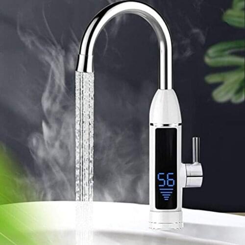 3000W Electric Water Heater Tap Stainless Steel LCD Digital Temperature Display Kitchen Tankless Instant Hot Water Faucet
