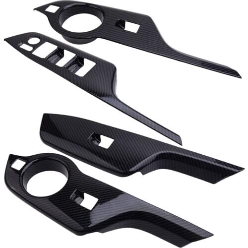 4pcs Carbon Fiber Style Black Inner Window Lift Switch Panel Cover Trim Moulding Car Fit for Toyota C-HR CHR 2016 2017 2018 2019
