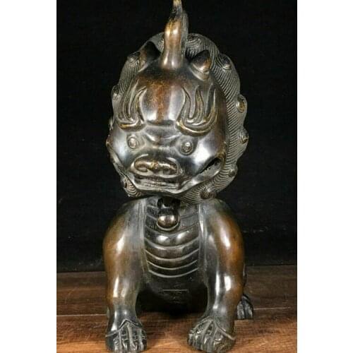 8" Marked Old Chinese Bronze Palace Foo Dog Lion Beast Incense Burners Censer