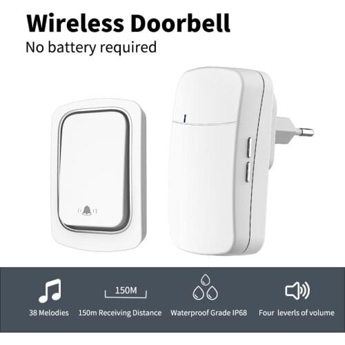 Ring Doorbell Wireless Doorbell No Battery Waterproof Self-Powered DoorBells Home Cordless Chime Timbre Calling Remote Control
