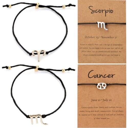 WANGAIYAO Black Rope Zodiac Constellation Bracelet Girls Day Gift Star Sign Astrology Leo Libra Bracelet Ladies Fashion Jewelry