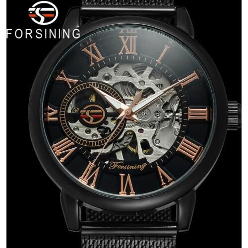 FORSINING Fashion Men Wristwatch Military Sport Male Clock Top Brand Luxury Stainless Steel Skeleton Man Mechanical Watch 8099