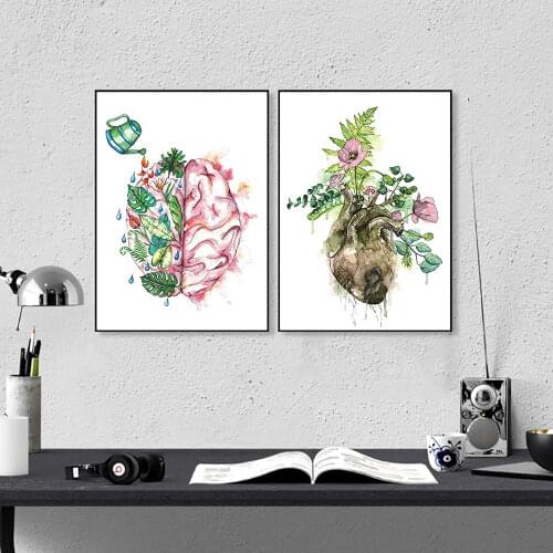 Floral brain heart anatomy art Christmas canvas painting vintage poster abstract organ print leaf wall medicine doctor office