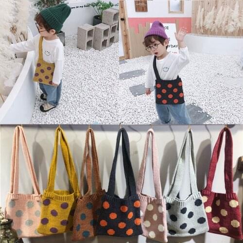 Children Kids Autumn Winter Mini Small Bag Cute Wool Knit Braid Dot Solid Coin Purse Fashion Accessories Gifts Wholesale
