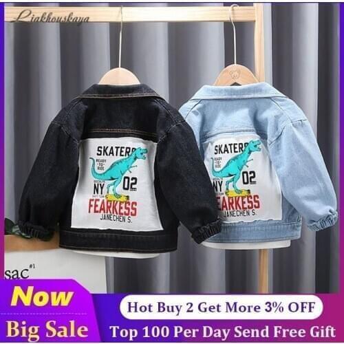 0-4 Yr Dinosaur Denim Jacket For Boys 2020 Fashion Coats Children Clothing Autumn Baby Girls Clothes Outerwear Cartoon Jean Coat