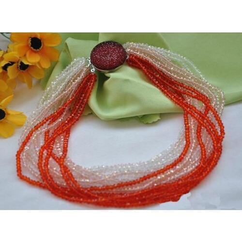 Perfect Handmade Luck Jewellery,15rows 18inches 4mm Red Pink Clear Faceted Crystal Beads Rainbow Necklace