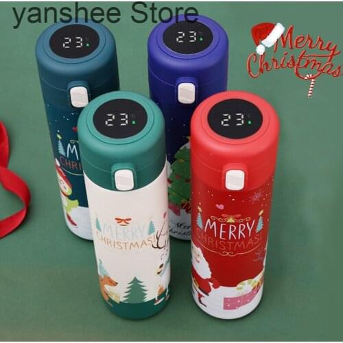 Intelligent stainless steel coffee thermos, LED digital temperature water bottle, thermos cup, Christmas style, 500ml