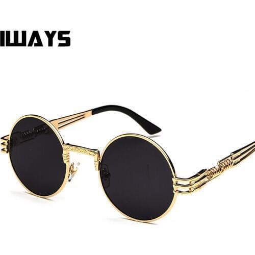 IWAYS Round Steampunk Sunglasses Men Women Metal frame Brand Designer Shades Sun glasses Mirror male female UV400