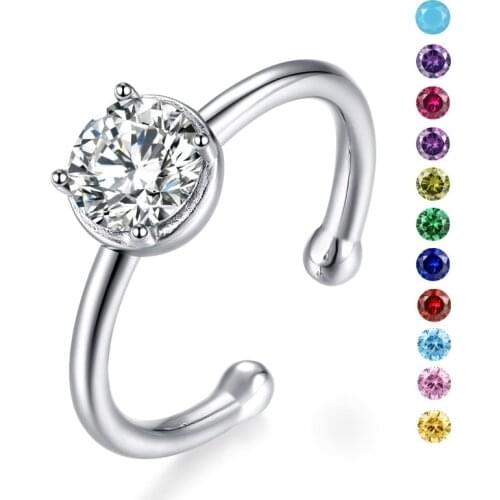 EAMTI Birthstone Ring Woman 925 Sterling Silver Adjustable Size Female Finger Band 12 Months Birthday Jewelry Opening bague