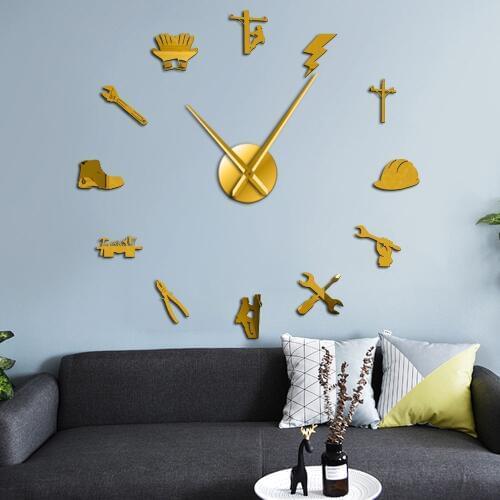 Lineman Silhouette Lineworker 3D DIY Wall Clock Electrician Frameless Large Wall Watch with Art Mirror Stickers Home Decor