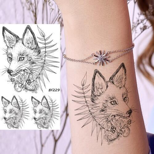 Little Leaf Fox Tribal Animals Water Transfer Tattoos Stickers For Girls Body Art Painting Temporary Tattoo Women Arm Tatoos
