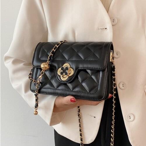 Lozenge Small Square Shoulder Bags for Women Quilted Chain Flap Messenger Bag Lady Diamond Lattice Handbags Black Crossbody Bags