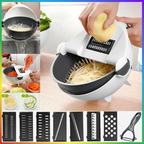 Multifunctional Rotate The Vegetable Cutter Drain Basket Kitchen Fruit Shredder Slicer Kitchen Tool