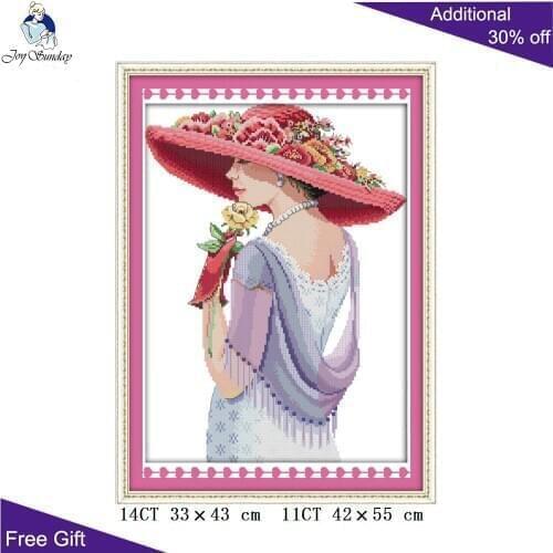 Joy Sunday Beauty Woman Home Decoration R915 14CT 11CT Counted and Stamped Beauty Woman Needlework Embroidery Cross Stitch kits