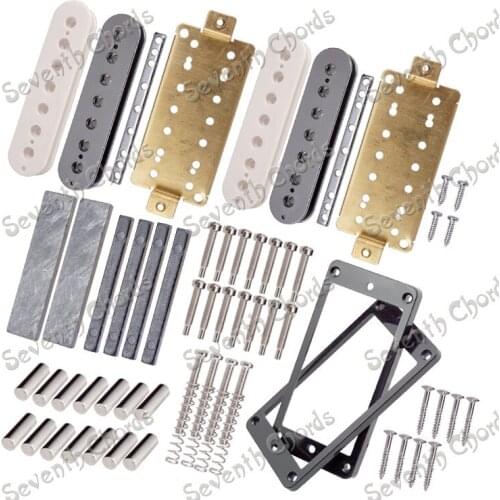 A Set 7 String Guitar Double coil Humbucker Kits Producing Accessories//Bobbins/Brass Baseplate/Bar Magnet/Pole Slug/pickup ring