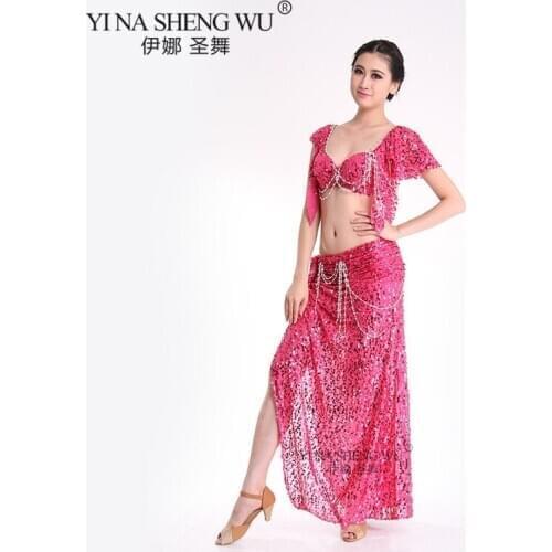 Adult Belly Dance Costume Set Bellydance Bra+Shiny Skirts Bollywood Dance Dancewear Party DressTribal Performance Clothes