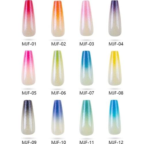 24 pieces Long Gradient Color Fake Nails Ballet T-shaped Magic Nail Tips Coffin Nail Manicure Tools Set False Nail Art