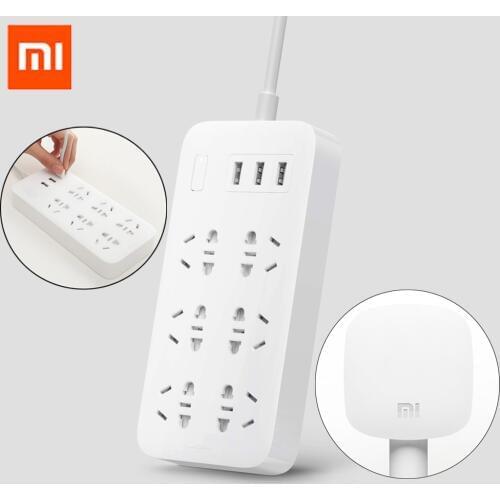 Original Xiaomi Mi Power Socket Strip With 3 USB 5V 2.1A Fast Charging Extension 6 Sockets With Safety Door