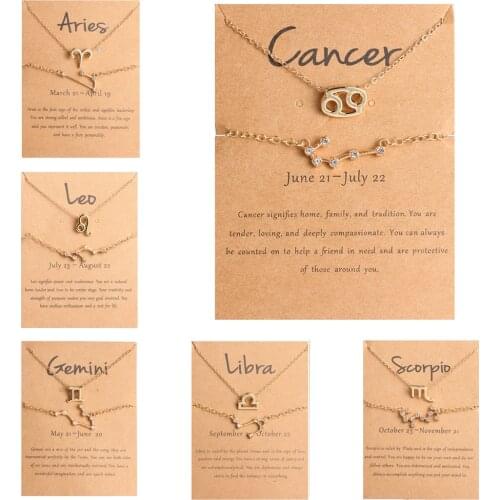 12 Star Zodiac Signs Constellation Necklace Bracelet Set Horoscope Crystal Astrology Galaxy Bangle Jewelry Set Birthday Gift