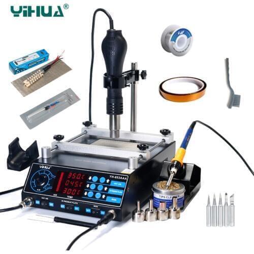 YIHUA 853AAA Bga Rework Station SMD Hot Air Gun Soldering Irons Preheating Station Functions 3 in 1 BGA rework soldering station