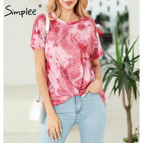 Simplee Sexy women t shirt tops Spring summer female casual top shirts Elegant party club ladies highstreet tie-dye t-shirt