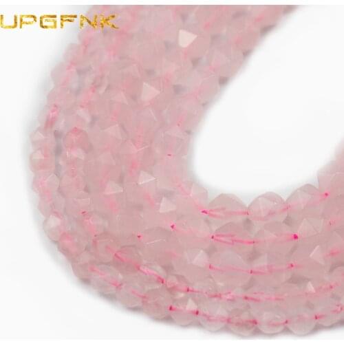 UPGFNK 6/8MM Natural Faceted Pink Rose quartzs Crystal Spacers charm Loose Stone beads for Jewelry making DIY bracelet necklace